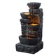 image 1 of Teamson Home Garden Outdoor Water Feature, 4 Tier Cascading Bowl Water Fountain, With Warm LED Lights, Dark Grey