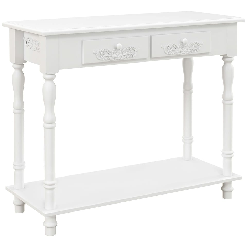 image 1 of HOMCOM Wooden Console Table with Storage Shelf Two Drawers for Entryway White 
