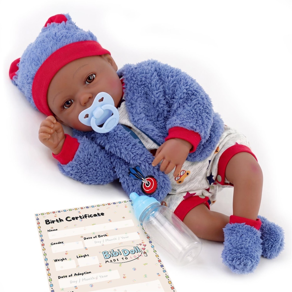 image 1 of BiBi Doll 20" Posy Ethnic Reborn Baby Doll Boy with Dummy & Bottle