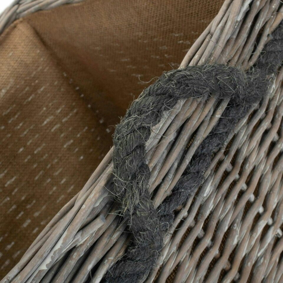 image 1 of Large Wicker Grey Wash Square Hessian Lined Log Basket