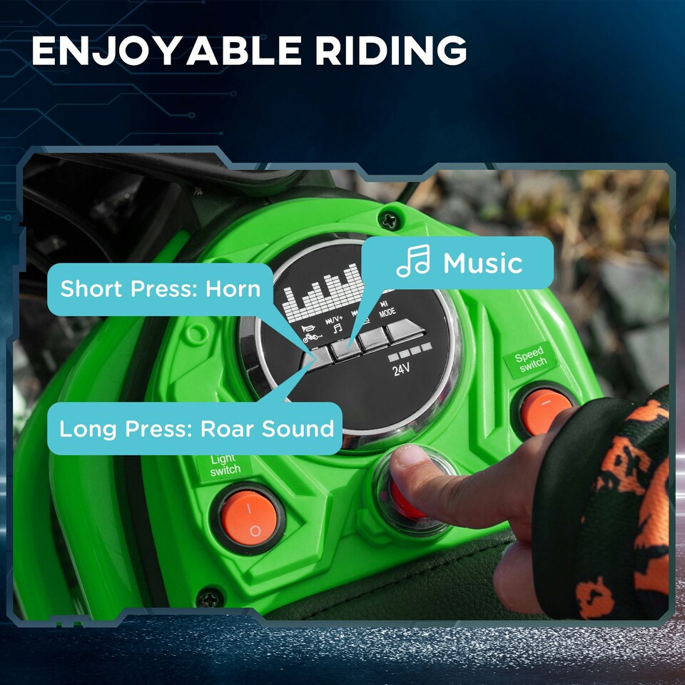 image 1 of HOMCOM 24V Kids Electric Motorbike with Twist Grip Throttle, Music, Horn - Green