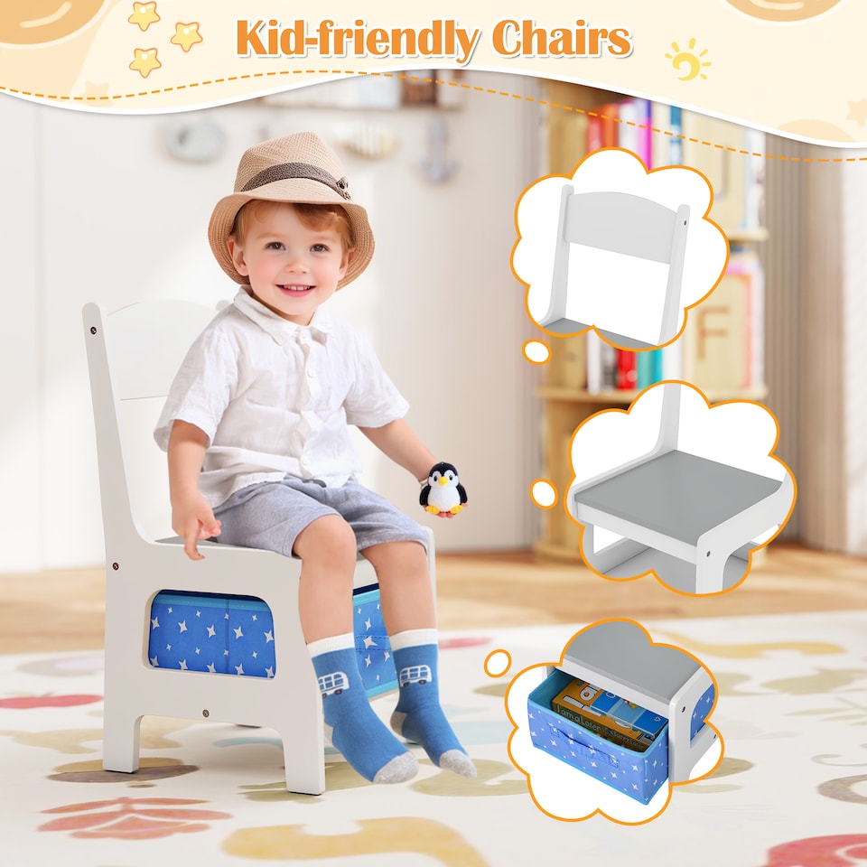 image 1 of COSTWAY Kids Multifunctional Table and 2 Chairs Set Blue