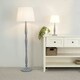 image 1 of ValueLights Victoria Grey Wood Traditional Stem Floor Lamp with White Fabric Tapered Shade and LED Bulb