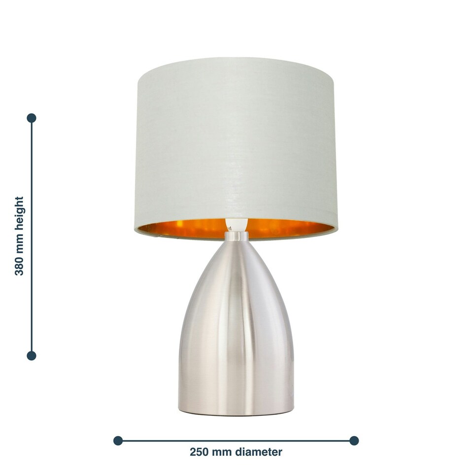 image 1 of First Choice Lighting Valentina Brushed Chrome Touch Lamp with Light Grey Cotton Shade Silver | Grey