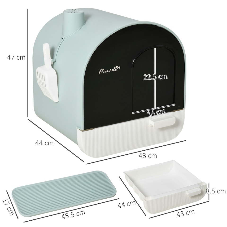image 1 of PawHut Cat Litter Box Kitten Litter Tray w/ Lid, Scoop, Filter, Flap Door