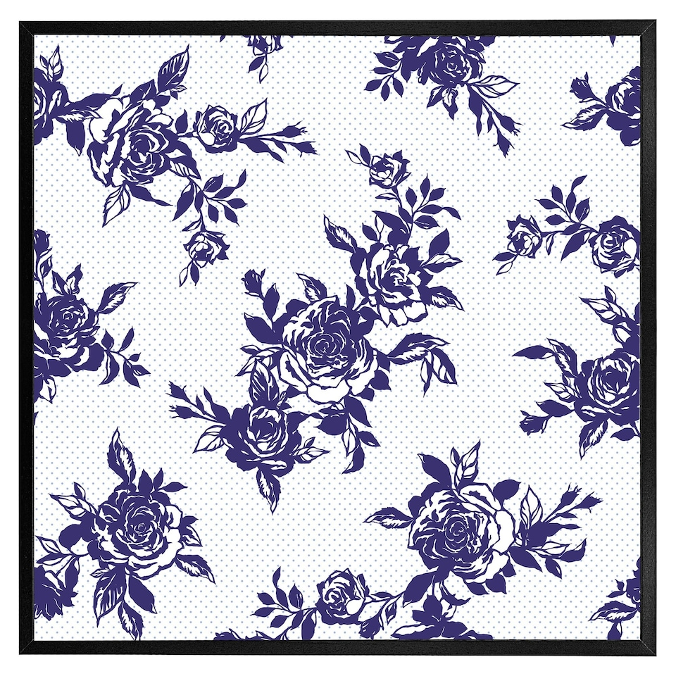 image 1 of Roses print on polka dots (Picture Frame) Black | XL