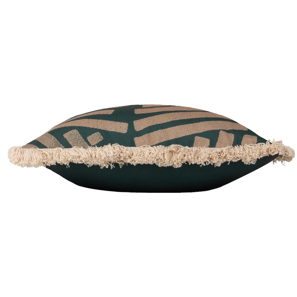 image 1 of Paoletti Oromo Printed Geometric Fringed Cushion, Green, 45 x 45cm