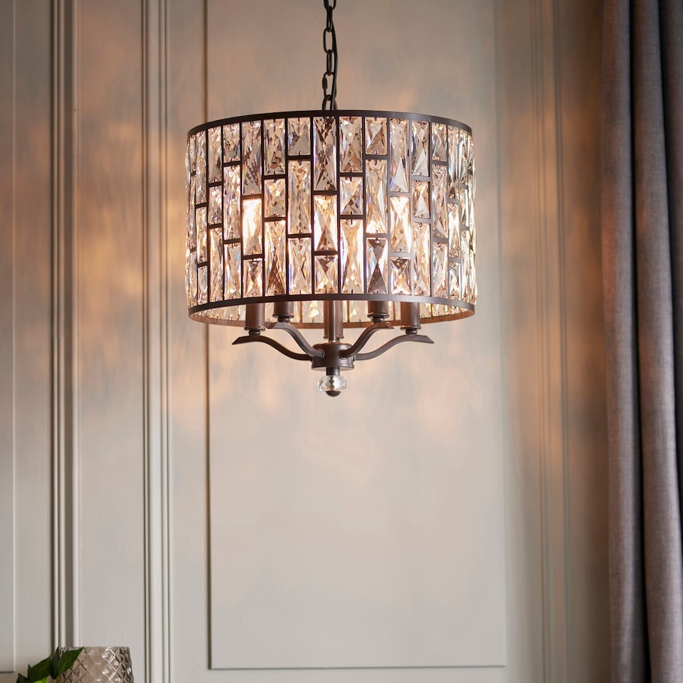 image 1 of Belle 5 Light Ceiling Pendant Dark Bronze, Clear Crystal, E14