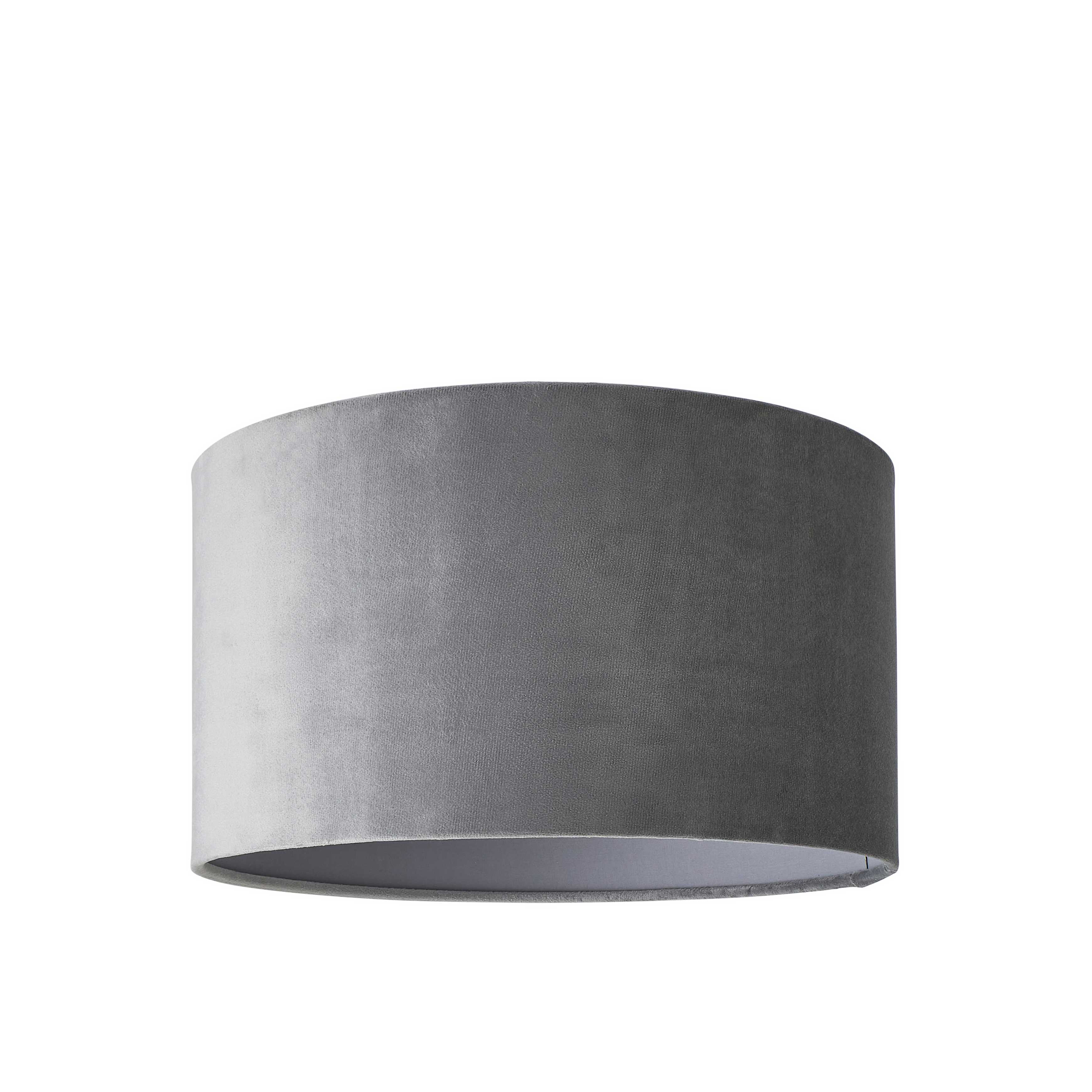 ValueLights Reni Pale Grey Velvet Easy Fit Drum Ceiling Lamp Shade | Size: Medium