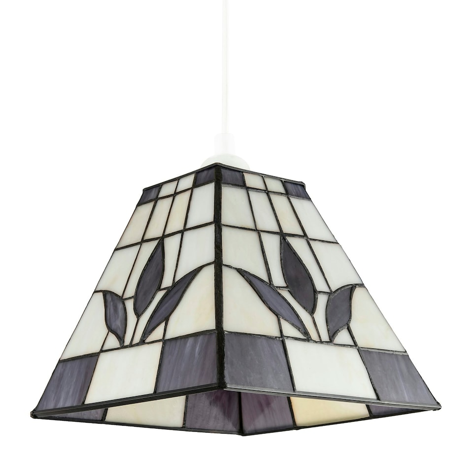 image 1 of Square Purple and Amber Stained Glass Tiffany Pendant Lighting Shade Purple