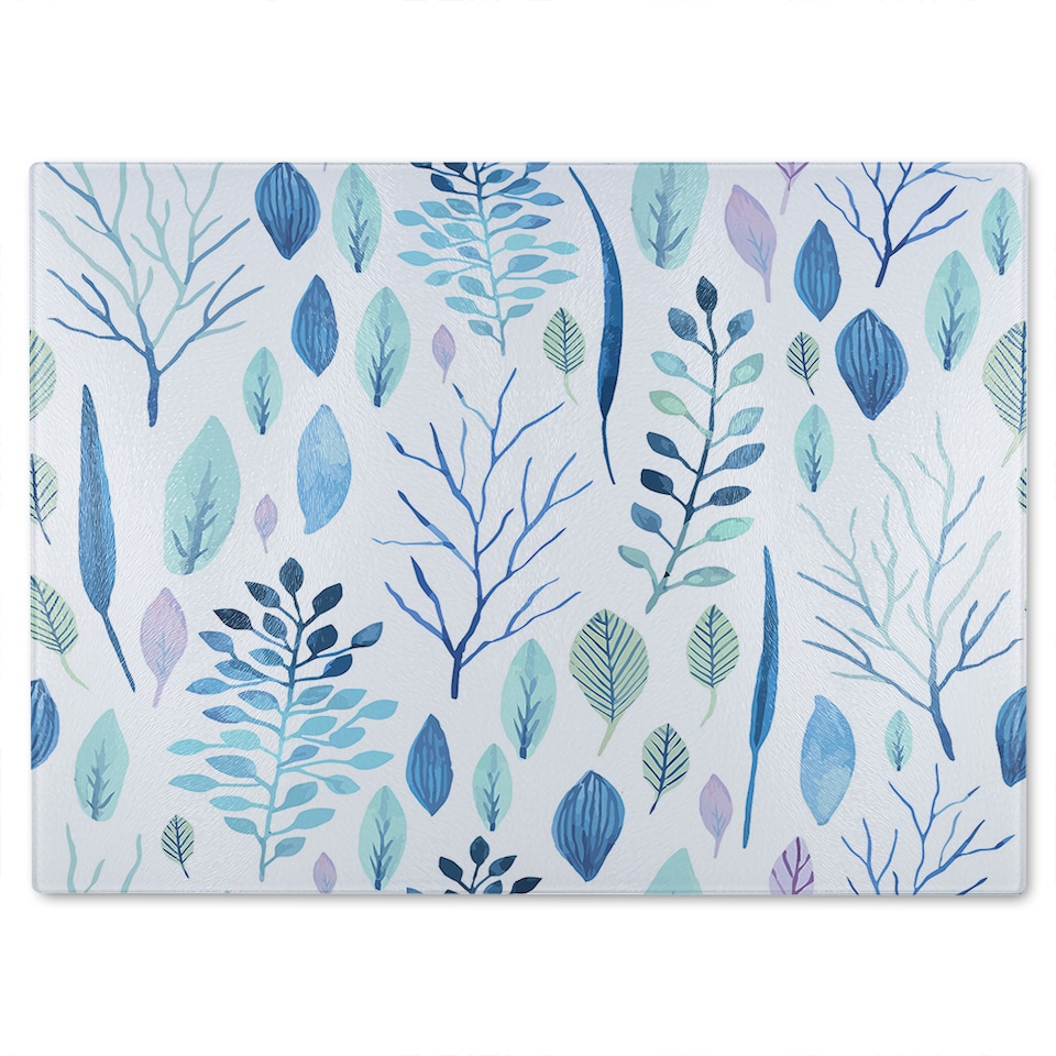 image 1 of Winter Branches & Leaves Glass Chopping Board | Multi