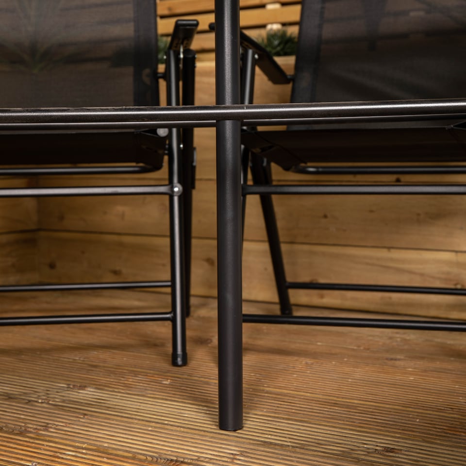 image 1 of Samuel Alexander Outdoor 6 Seater Glass Top Table and Chairs Patio Set with Parasol in Black