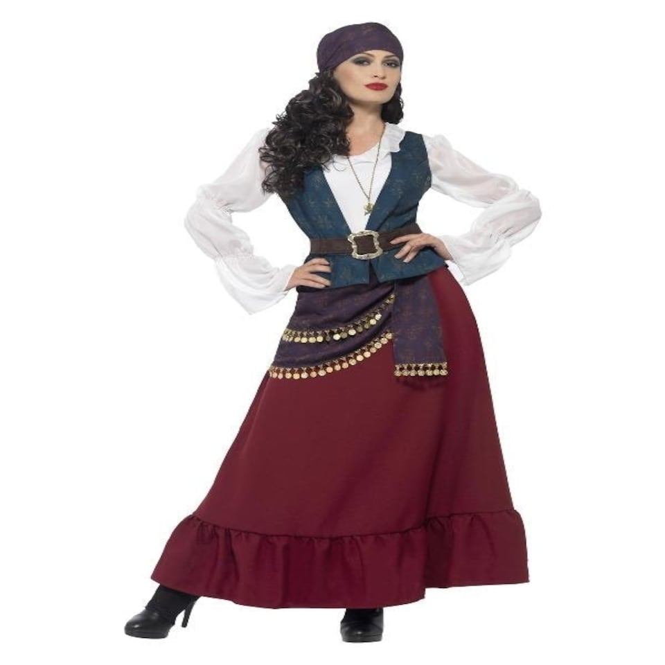 Deluxe Pirate Buccaneer Beauty Costume - Purple - with Dress - Sash - Bandana & Necklace - 45534M M