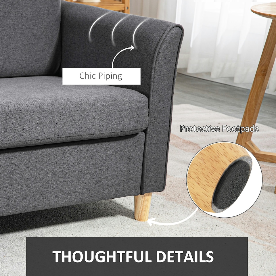 image 1 of HOMCOM Double Seat Sofa Linen Upholstery Loveseat Couch w/ Armrests, Dark Grey