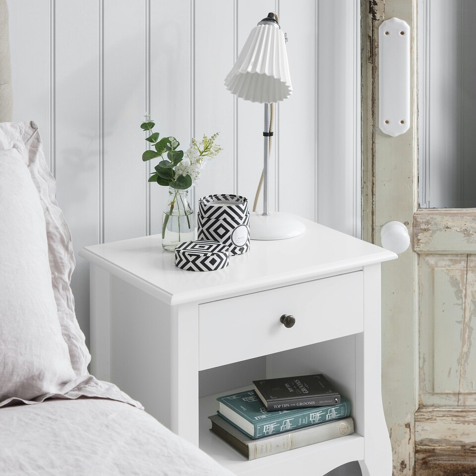 image 1 of Camille Bedside Table 1 Drawer in Classic White