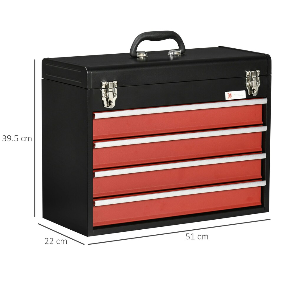 image 1 of DURHAND Lockable 2/3/4 Drawer Tool Chest w/ Ball Bearing Slide Drawer Black