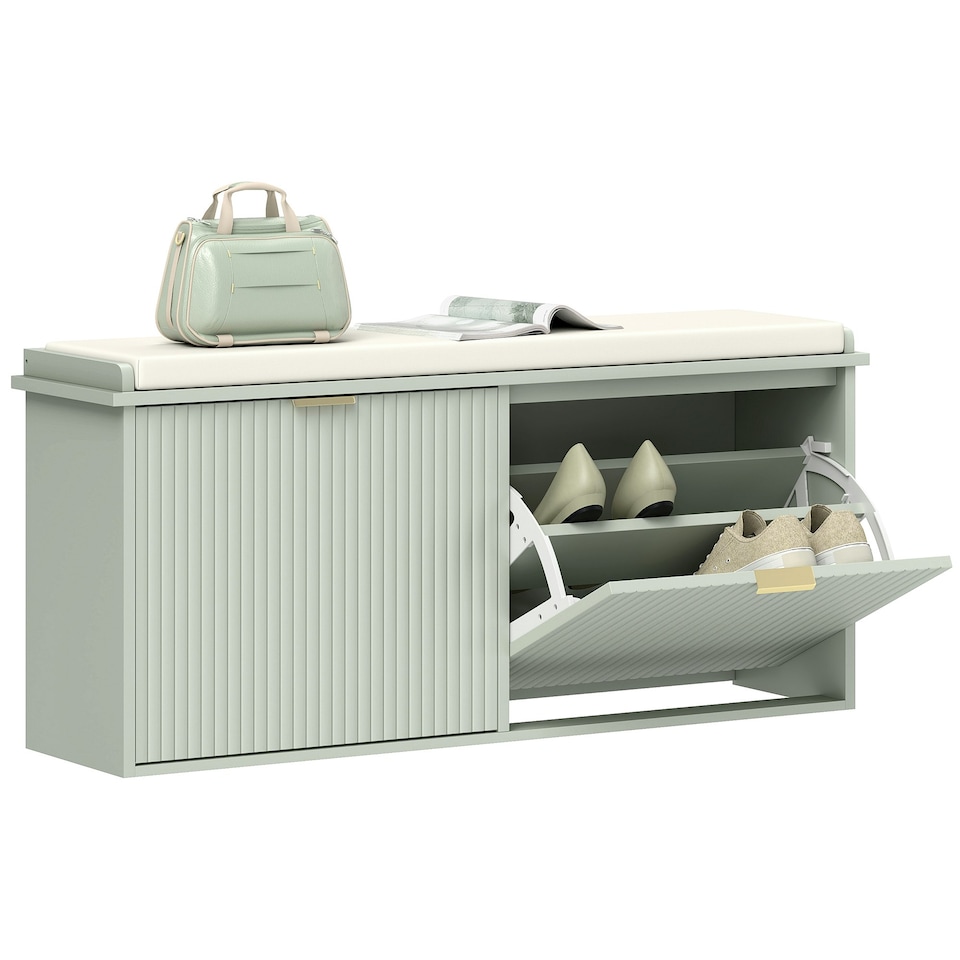 image 1 of HOMCOM Shoe Storage Bench with Cushion and Flip-Drawer White