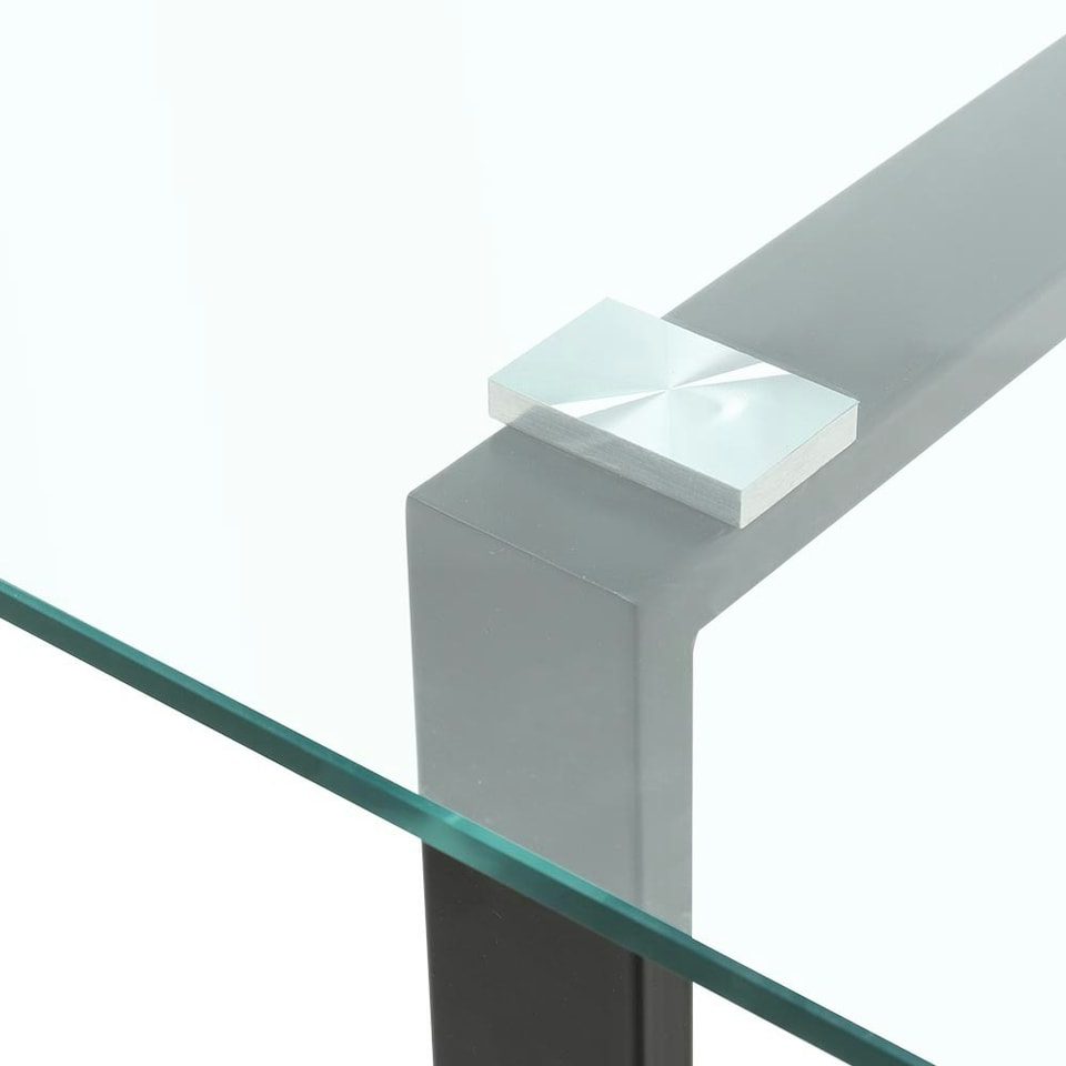 image 1 of Living and Home Modern Rectangle Tempered Glass Dining Table with Black Base