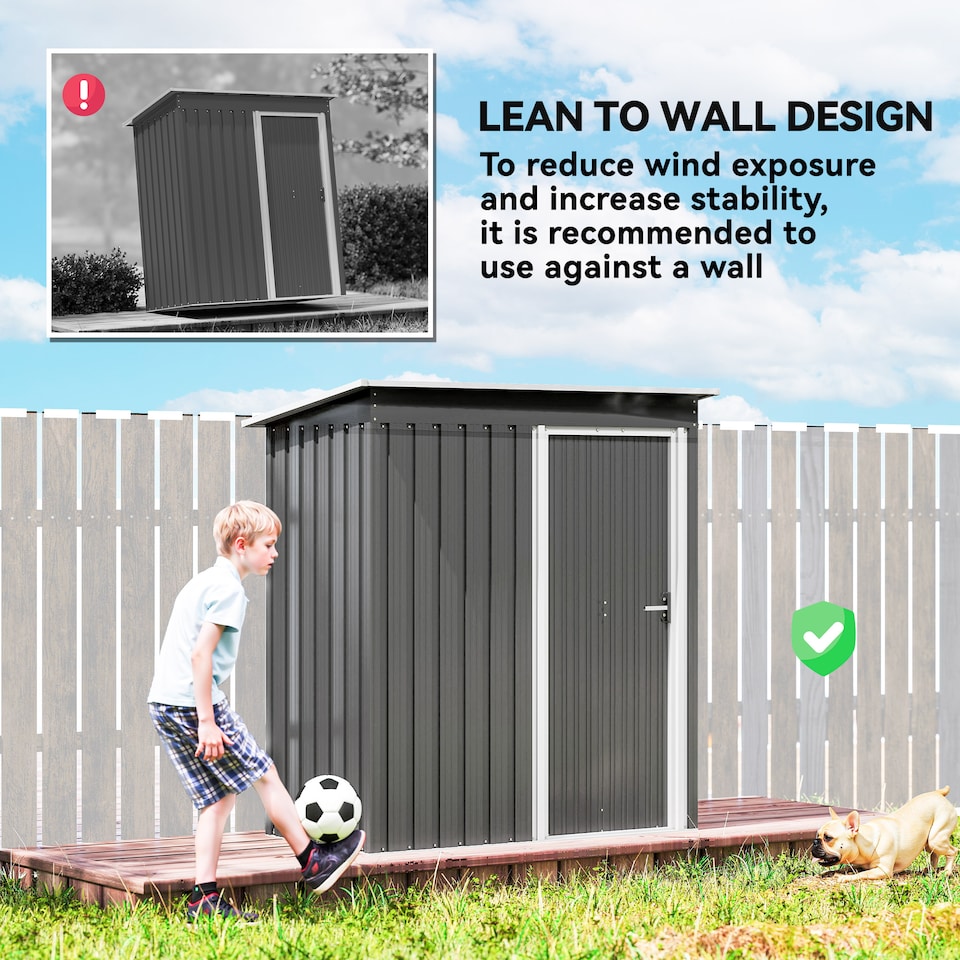 image 1 of Outsunny 5 x 3ft Garden Storage Shed with Sliding Door and Sloped Roof, Lean to Outdoor Equipment Tool Shed for Garden, Light Grey | Grey | 1