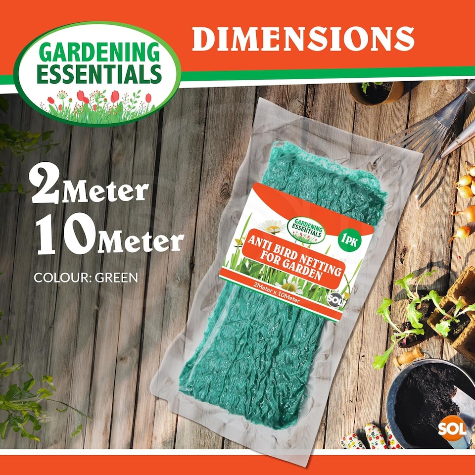 image 1 of Versatile Green Garden Netting 2m x 10m – Durable Weatherproof Anti-Bird Mesh for Plants, Fruit, Vegetables, Grass Seed, Ponds & Shrubs