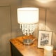 image 3 of ValueLights Lulu Grey Fabric Table Lamp with Acrylic Jewel Droplet Drum Shade Bedside Lamp - Bulb Included