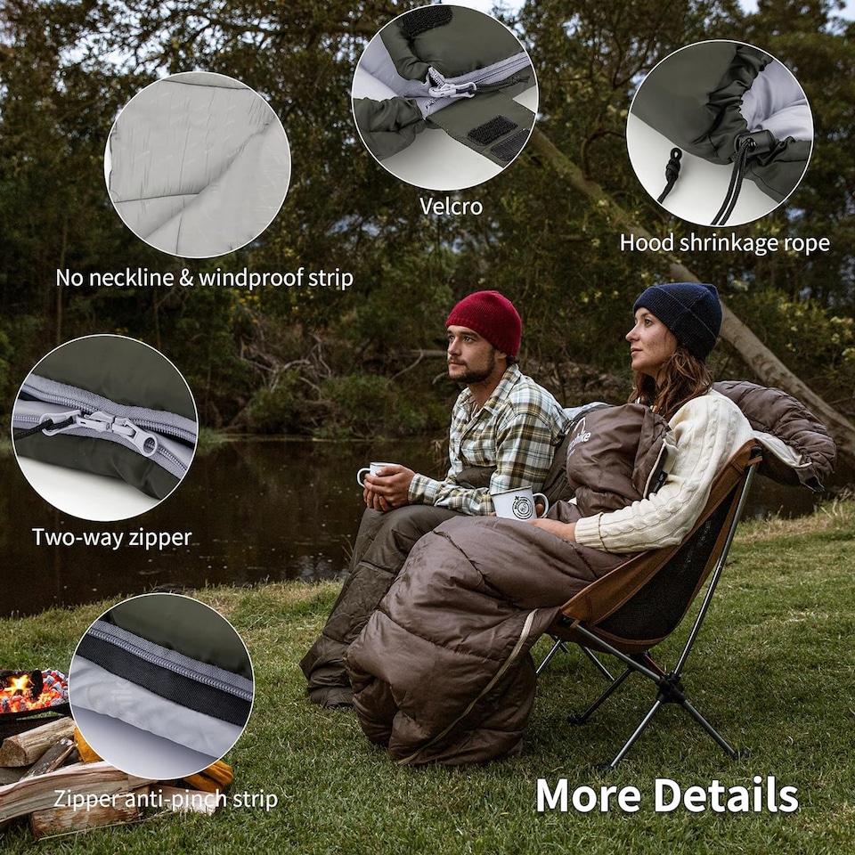 image 1 of U Series Envelope Sleeping Bag with Hood | Green | Army Green | 250S