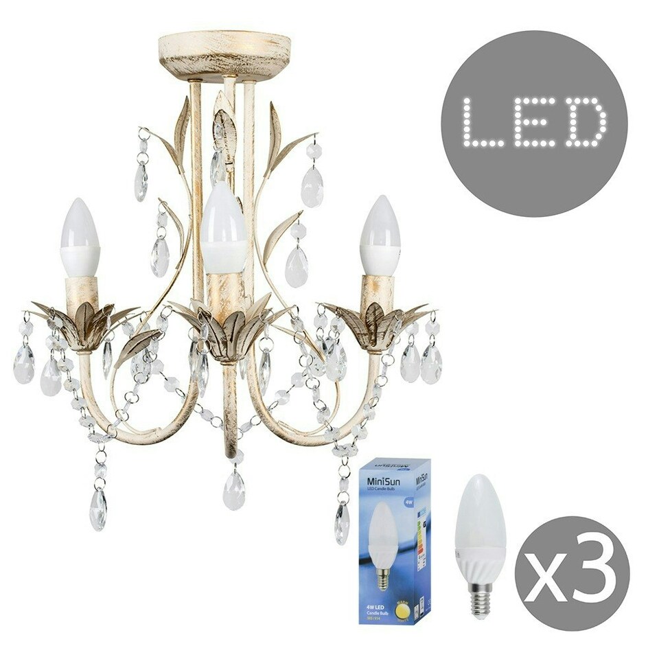 image 1 of ValueLights Odelia Painted Gold Chandelier and E14 Candle LED 4W Warm White 3000K Bulb | Gold