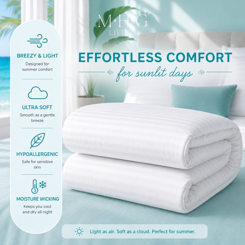image 1 of Premium 2.5 Tog Summer Duvet Quilt - Lightweight Striped Microfibre, Breathable & Hypoallergenic
