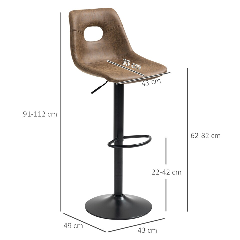 image 1 of HOMCOM Retro Bar Stools Set of 2 Adjustable Height Swivel Leather-Like Brown