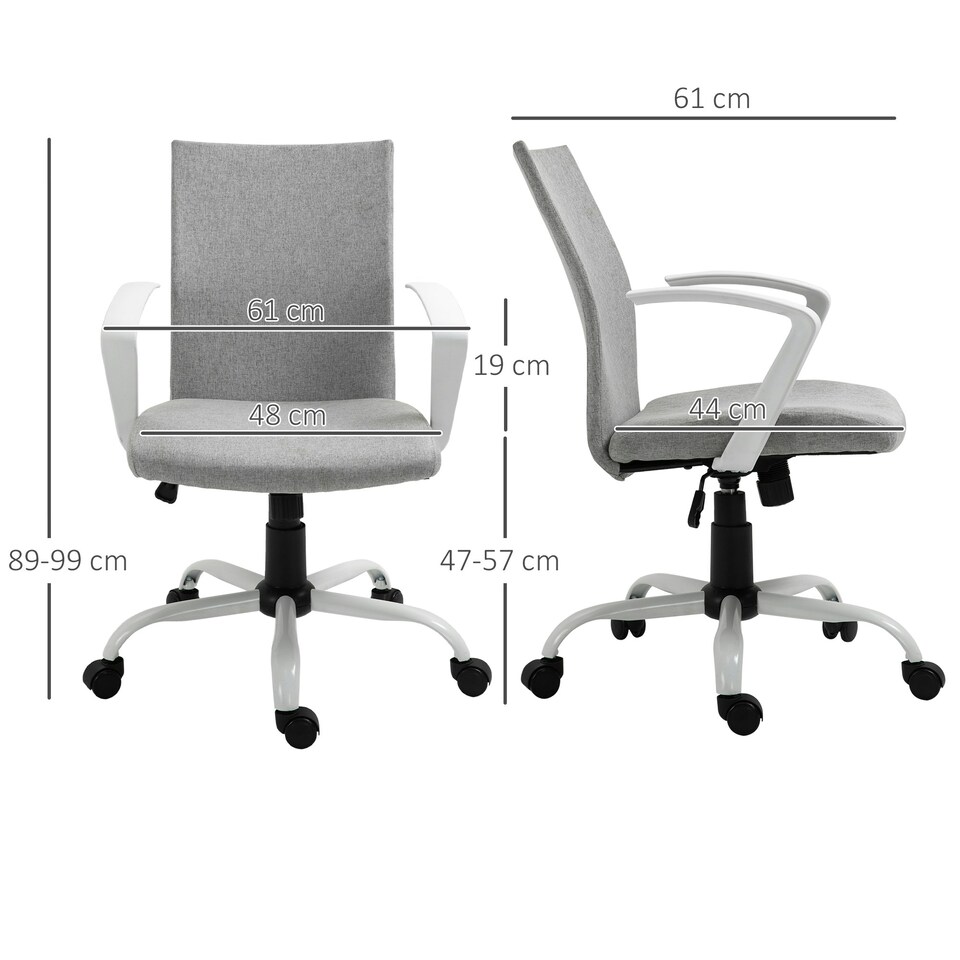 image 1 of Vinsetto Home Office Linen Chair Swivel Computer Desk Task Chair, Light Grey