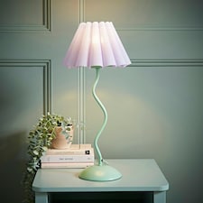 ValueLights Wiggle Lilac Pleated Scallop Lamp Shade Moss Green Metal Table Lamp and LED Bulb | Green | Purple