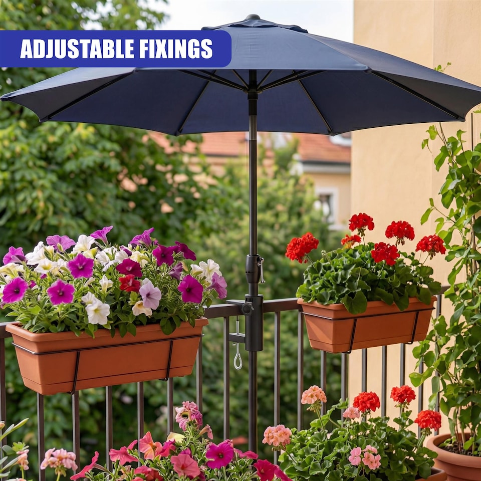 image 1 of GEEZY Metal Balcony Parasol Clamp 33-38mm Adjustable Galvanised Steel Fence Railing Holder