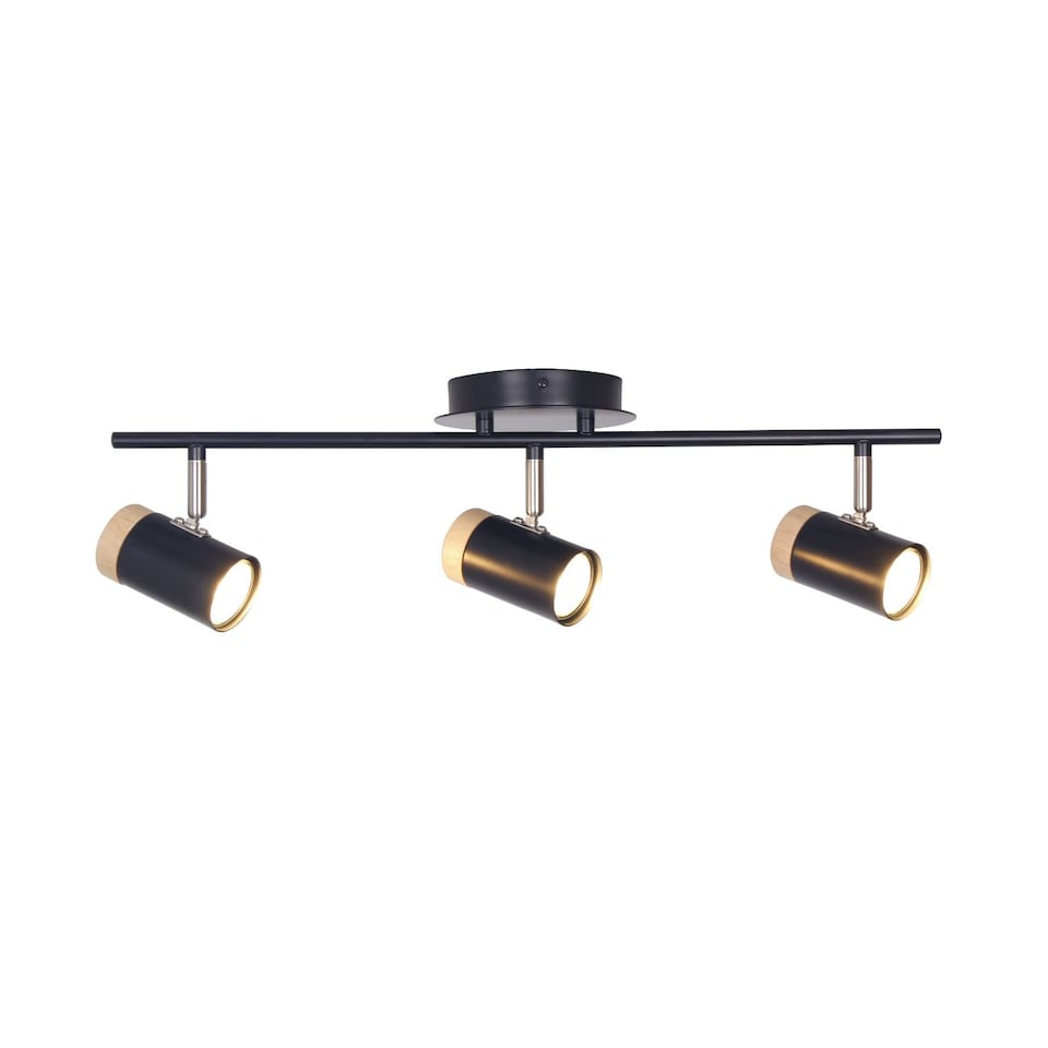 image 1 of Set of 2 Stratton - Black with Wood Detail Three Way Spotlights