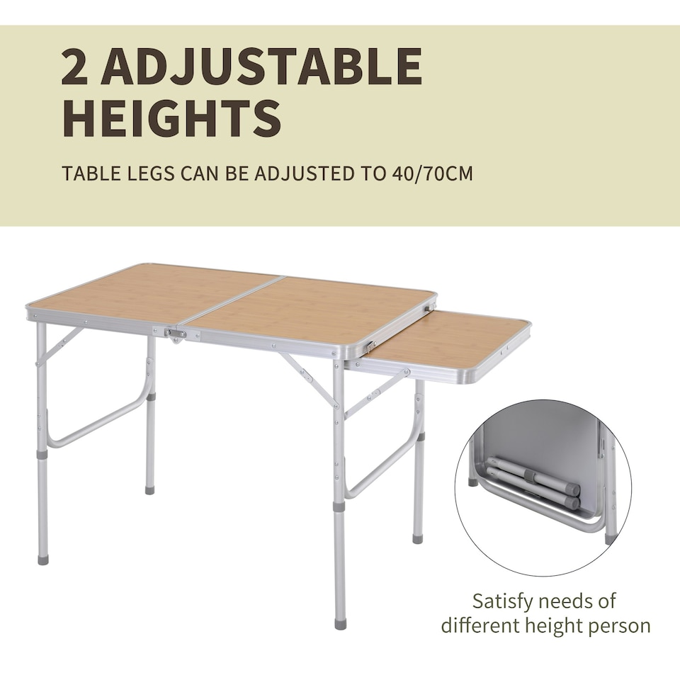 image 1 of Outsunny 3ft Aluminium Picnic Table w/Side Desktop Outdoor BBQ Party Portable
