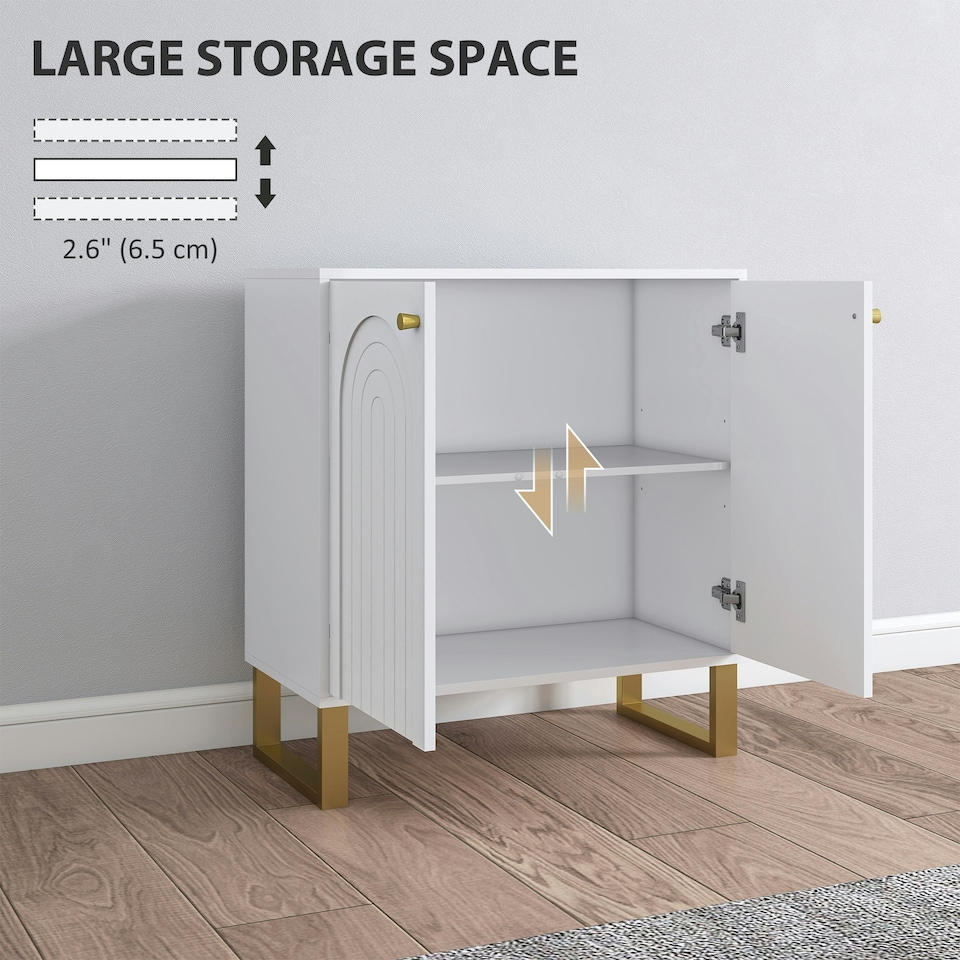 image 1 of HOMCOM Sideboard with Adjustable Shelves & 2 Doors for Living Room, White White | Gold