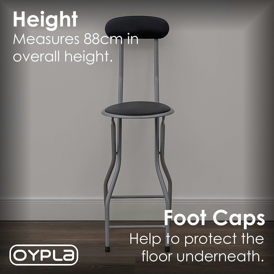 image 1 of Oypla Black Padded Folding High Chair Breakfast Kitchen Bar Stool Seat Black