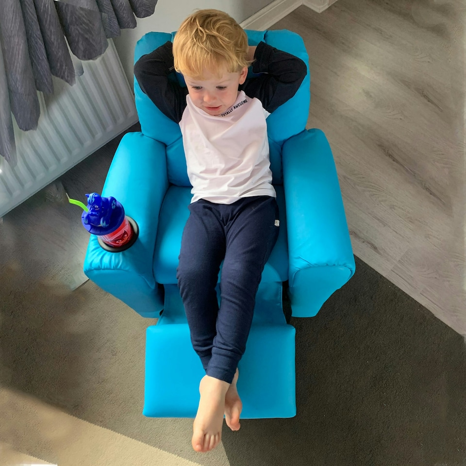 image 1 of HOMCOM Kids Recliner Chair w/ Cup Holder, PU Leather Children Lounger, Blue Blue