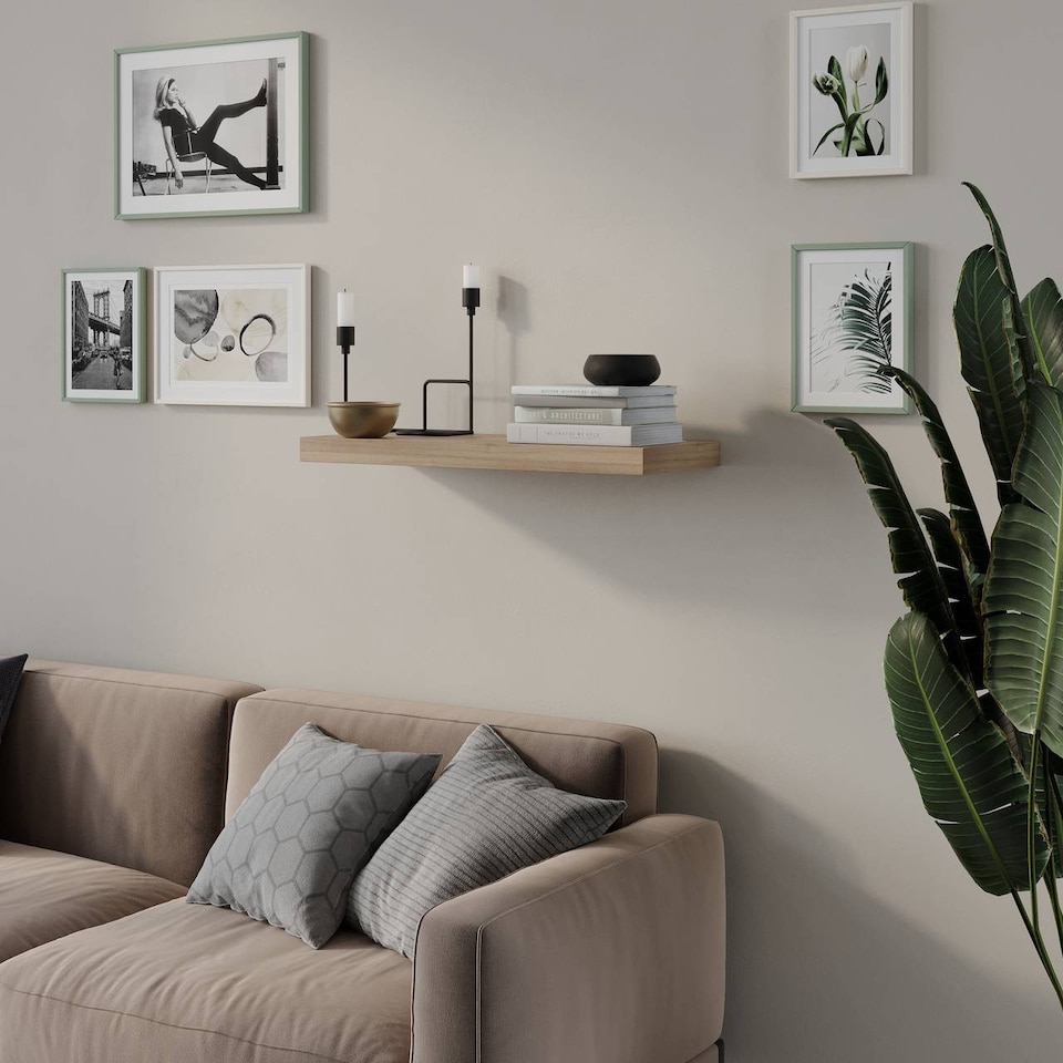 image 1 of Floating Wooden Wall Shelves - 60x23.5cm | Brown | Oak & Set of 3 | 3