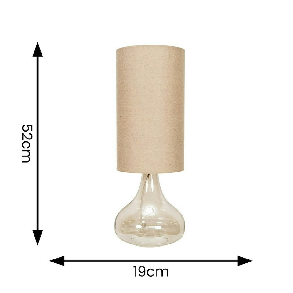 image 1 of ValueLights Sylvie Natural Linen Tall Lamp Shade Amber Glass Squat Table Lamp with LED Bulb Clear