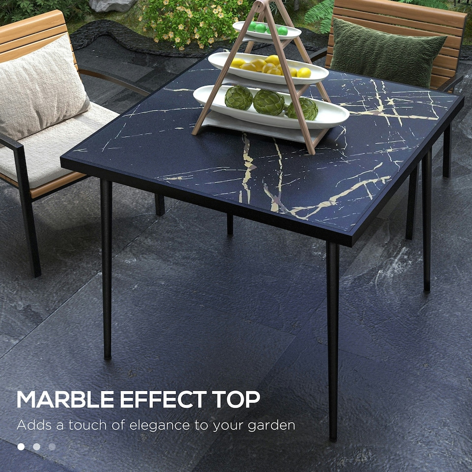 image 1 of Outsunny Outdoor Dining Table for 4 with Marble Effect Tempered Glass Top White