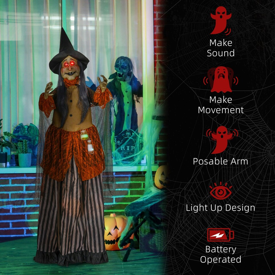 image 1 of HOMCOM Outdoor Halloween Animatronic with Sound Activated, Light Up Eyes