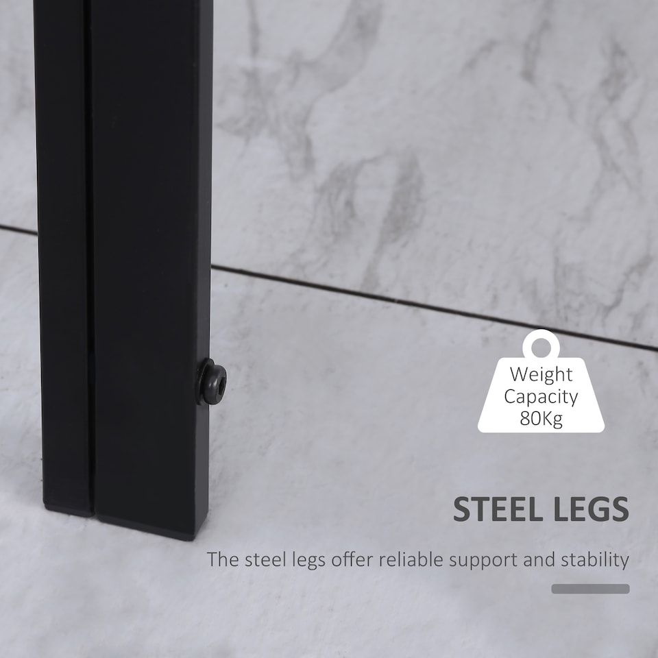 image 1 of HOMCOM 120cm Dining Table, Rectangle 4 Seater Kitchen Table with Tempered Glass Top and Metal Legs for Dining Room, Living Room (Chairs Not Included), Black