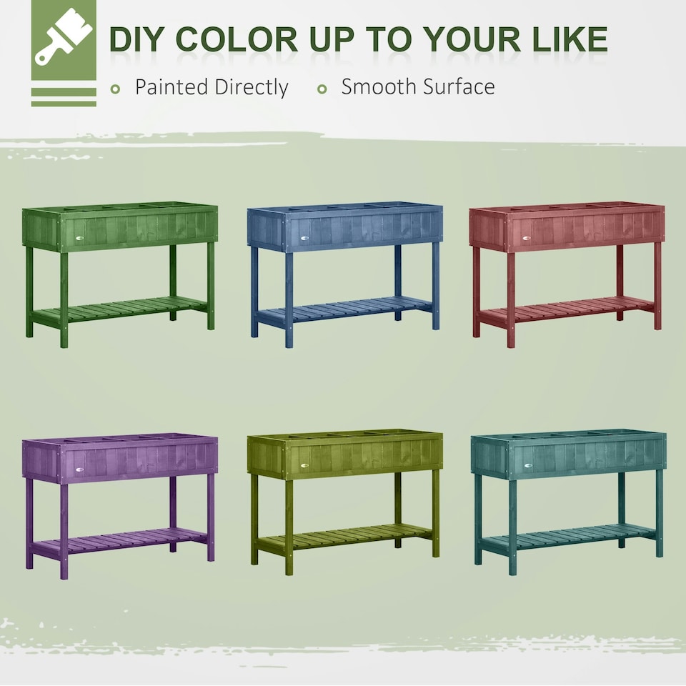 image 1 of Outsunny Wooden Herb Planter Stand 8 Cubes Bottom Shelf Raised Bed Natural