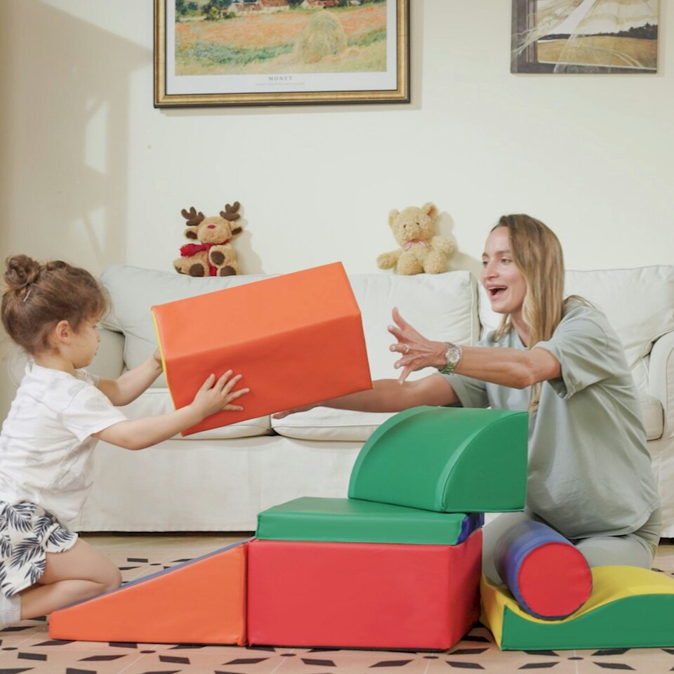 image 1 of HOMCOM 7 Pcs Kids Soft Foam Puzzle Play Blocks Set Learning Toddler Activity
