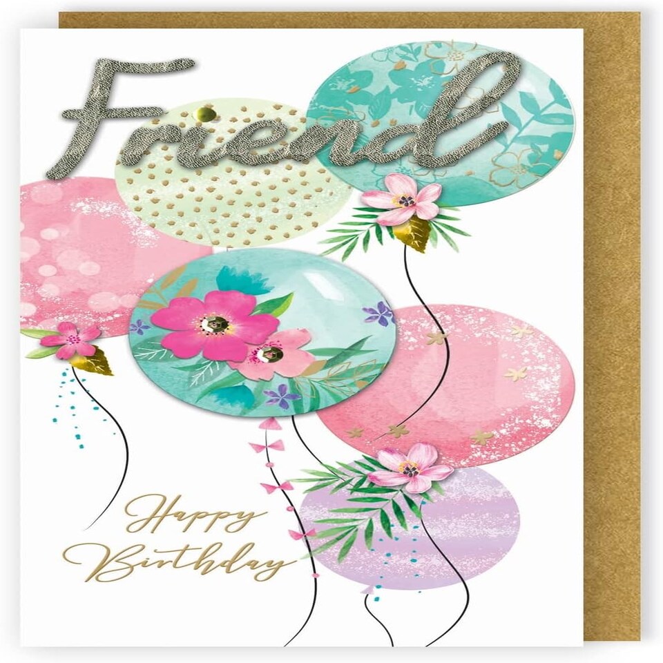 image 1 of Embellished & Foiled Balloons Friend Birthday Card