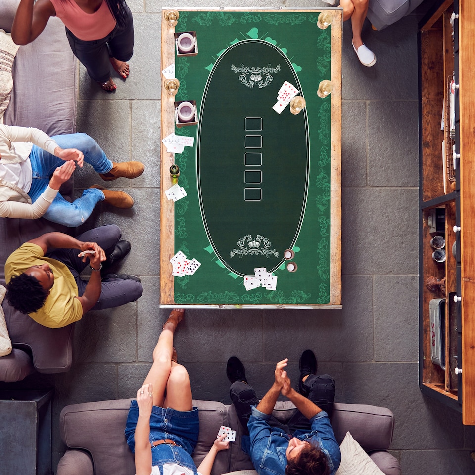 image 1 of SPORTNOW 239.3 x 115.5 cm Professional Texas Hold'em Poker Mat 12 Player Water-Resistant Poker Table Top Rubber Poker Table Mat with Felt Surface Carry Bag, Green