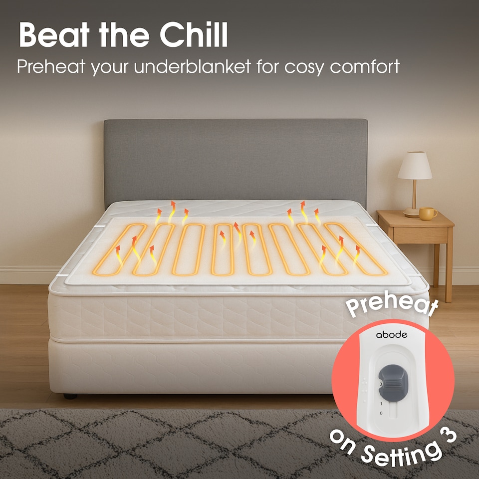 image 1 of Abode AEDB2002 Double Electric Blanket 90W Heated Underblanket White 3 Heats