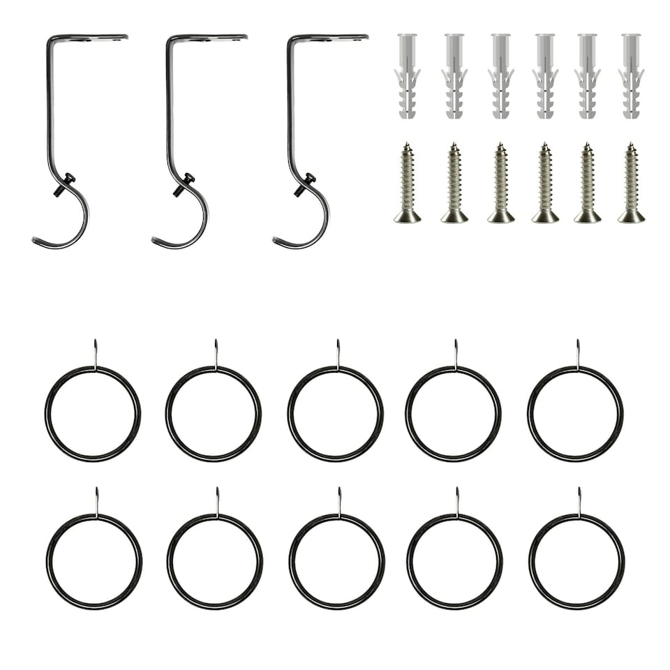 image 1 of Extendable Curtain Pole Spiral Curtain Rail Pole Set Includes Rings, Finials, Brackets & Fittings - BLACK NICKEL - 40cm to 325 cm (15" to 128")