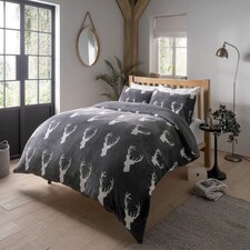 Check Reversible Teddy Duvet Set in Charcoal - Single Grey | Grey | Single