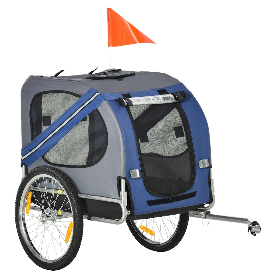 image 1 of PawHut Pet Bicycle Trailer Dog Cat Bike Carrier Water Resistant Blue Outdoor